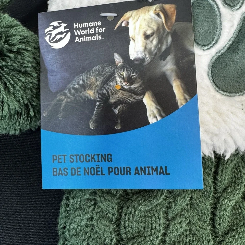 The Humane Society Green & White Paw Print Cable Knit Christmas Stocking 18